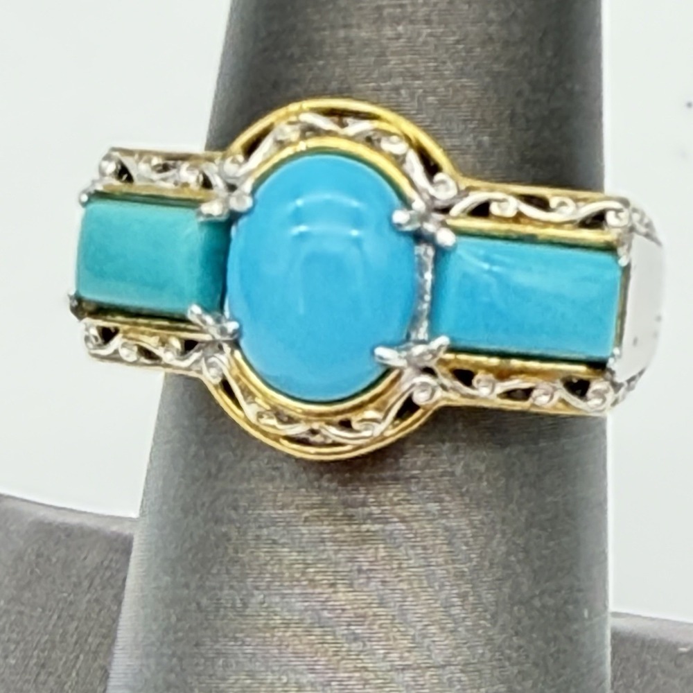 Vtg Michael Valitutti Turquoise Sterling Silver Ring 3 Stones Sz 7 Read